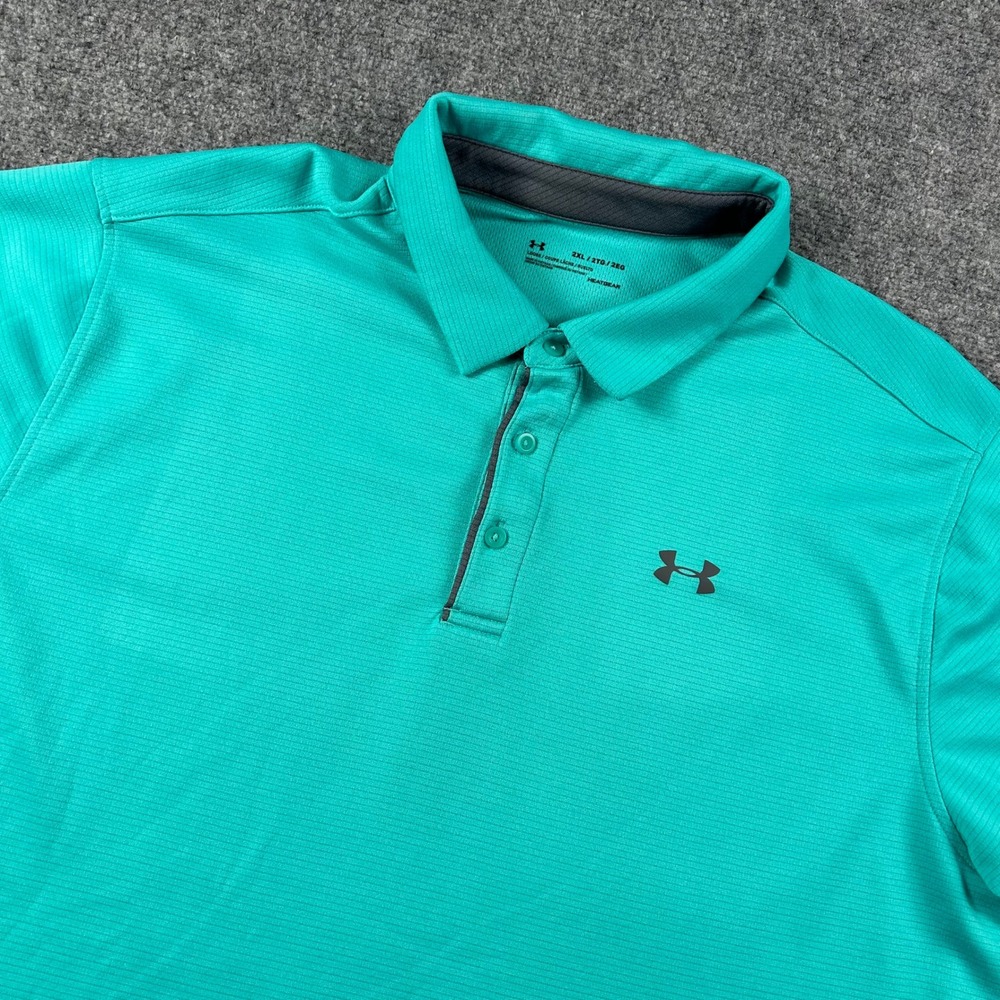 Under Armour Polo Shirt Mens 2XL Teal Green HeatGear Short Sleeve Athletic Golf‎